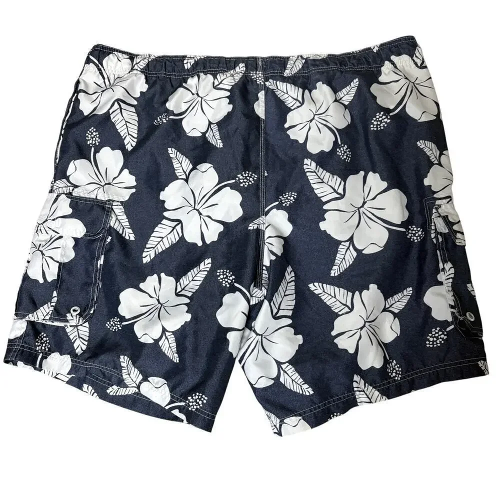 Swim Trunks OP Mens 2XL Hawaiian Print Navy White Holiday Vacation 44-46
